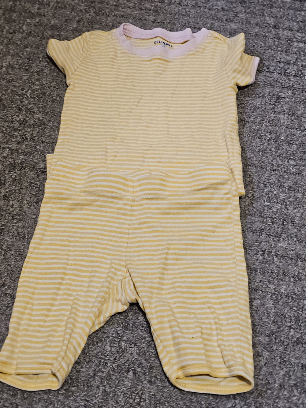 Old Navy Yellow & White Striped Kids Pajama Set with Pink Trim